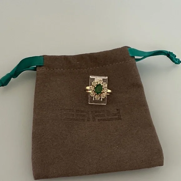 EFFY 14k Diamonds real emerald real solid Gold and Green Gemstone Ring - Picture 8 of 9